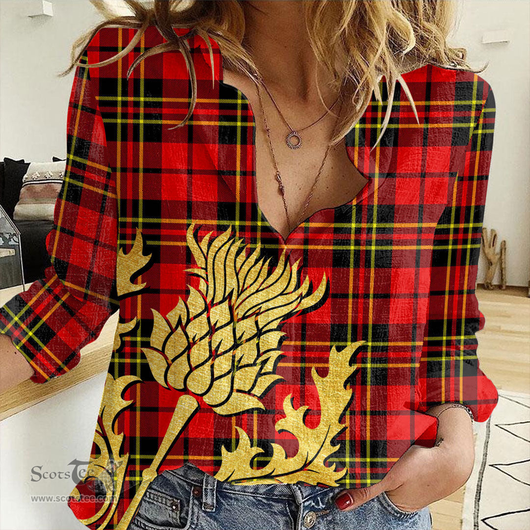 ScotsTee Shop Scottish Brodie Modern Clan Tartan Women Casual Shirt - Golden Thistle Style
