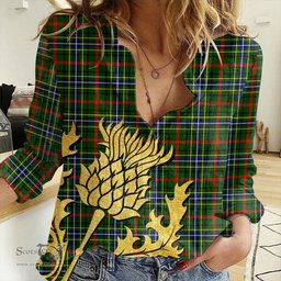 ScotsTee Shop Scottish Bisset Clan Tartan Women Casual Shirt - Golden Thistle Style