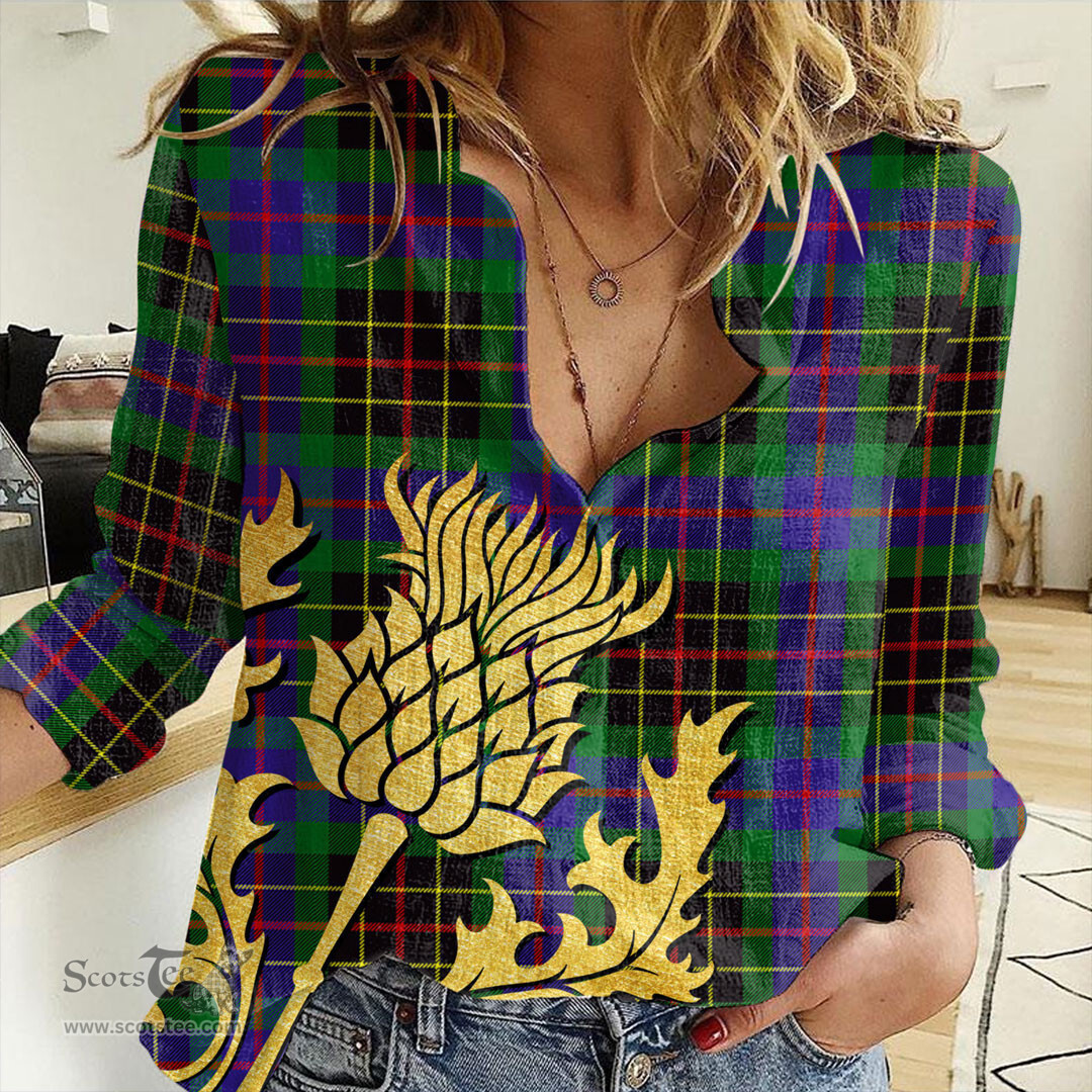 ScotsTee Shop Scottish Brodie Hunting Modern Clan Tartan Women Casual Shirt - Golden Thistle Style