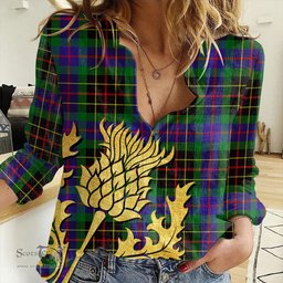 ScotsTee Shop Scottish Brodie Hunting Modern Clan Tartan Women Casual Shirt - Golden Thistle Style