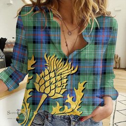 ScotsTee Shop Scottish Sutherland Old Ancient Clan Tartan Women Casual Shirt - Golden Thistle Style