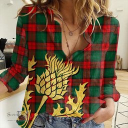 ScotsTee Shop Scottish Stewart Atholl Modern Clan Tartan Women Casual Shirt - Golden Thistle Style