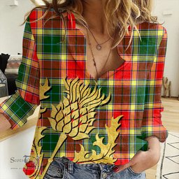 ScotsTee Shop Scottish Gibbs Clan Tartan Women Casual Shirt - Golden Thistle Style