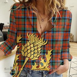 ScotsTee Shop Scottish MacNaughton Ancient Clan Tartan Women Casual Shirt - Golden Thistle Style