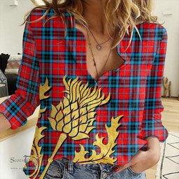 ScotsTee Shop Scottish MacTavish Modern Clan Tartan Women Casual Shirt - Golden Thistle Style