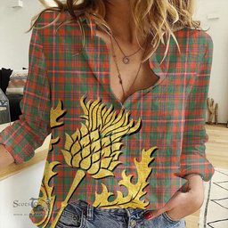 ScotsTee Shop Scottish MacKinnon Ancient Clan Tartan Women Casual Shirt - Golden Thistle Style
