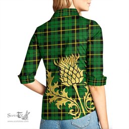 ScotsTee Shop Scottish Wallace Hunting Green Clan Tartan Women Casual Shirt - Golden Thistle Style