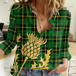 ScotsTee Shop Scottish Wallace Hunting Green Clan Tartan Women Casual Shirt - Golden Thistle Style