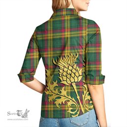ScotsTee Shop Scottish MacMillan Old Ancient Clan Tartan Women Casual Shirt - Golden Thistle Style
