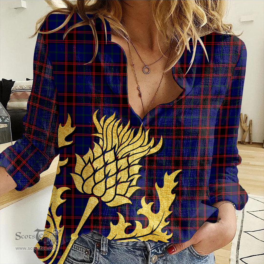 ScotsTee Shop Scottish Home Modern Clan Tartan Women Casual Shirt - Golden Thistle Style