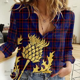 ScotsTee Shop Scottish Home Modern Clan Tartan Women Casual Shirt - Golden Thistle Style