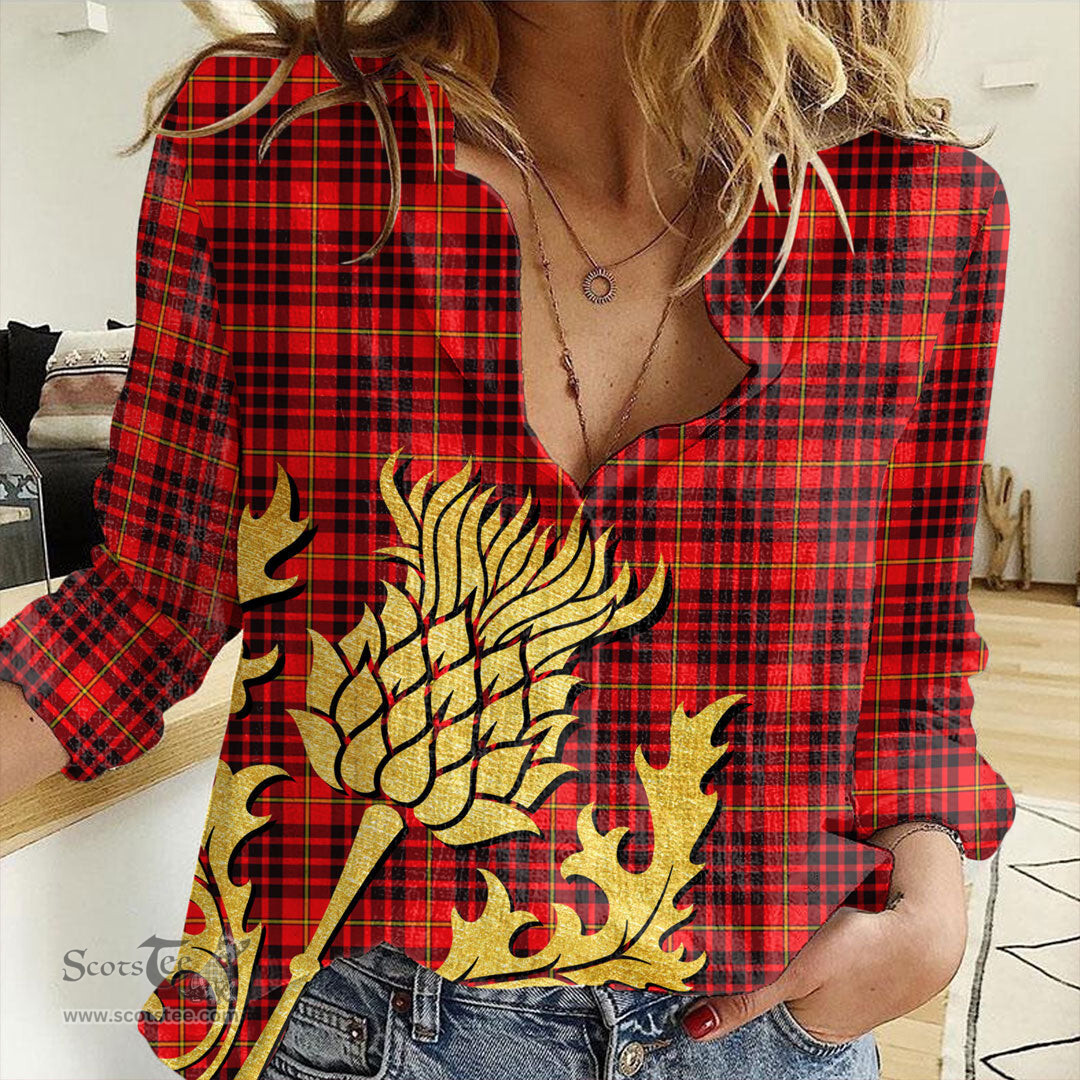 ScotsTee Shop Scottish MacIan Clan Tartan Women Casual Shirt - Golden Thistle Style