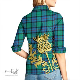 ScotsTee Shop Scottish Flower Of Scotland Clan Tartan Women Casual Shirt - Golden Thistle Style