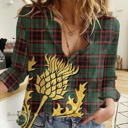 ScotsTee Shop Scottish Buchan Ancient Clan Tartan Women Casual Shirt - Golden Thistle Style