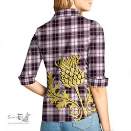 ScotsTee Shop Scottish MacPherson Hunting Modern Clan Tartan Women Casual Shirt - Golden Thistle Style