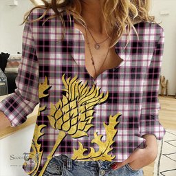 ScotsTee Shop Scottish MacPherson Hunting Modern Clan Tartan Women Casual Shirt - Golden Thistle Style