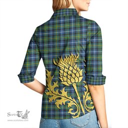 ScotsTee Shop Scottish MacNeill of Barra Ancient Clan Tartan Women Casual Shirt - Golden Thistle Style