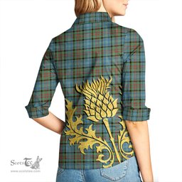 ScotsTee Shop Scottish Paisley District Clan Tartan Women Casual Shirt - Golden Thistle Style