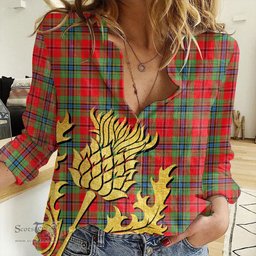 ScotsTee Shop Scottish MacLean of Duart Modern Clan Tartan Women Casual Shirt - Golden Thistle Style