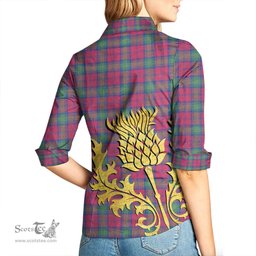 ScotsTee Shop Scottish Lindsay Ancient Clan Tartan Women Casual Shirt - Golden Thistle Style