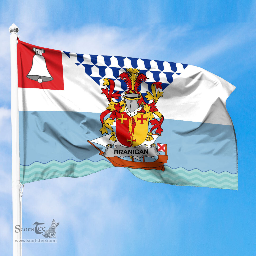 ScotsTee Shop Irish Branigan or O Branagan Coat of Arms Irish Family Crest Flag of Belfast Flag