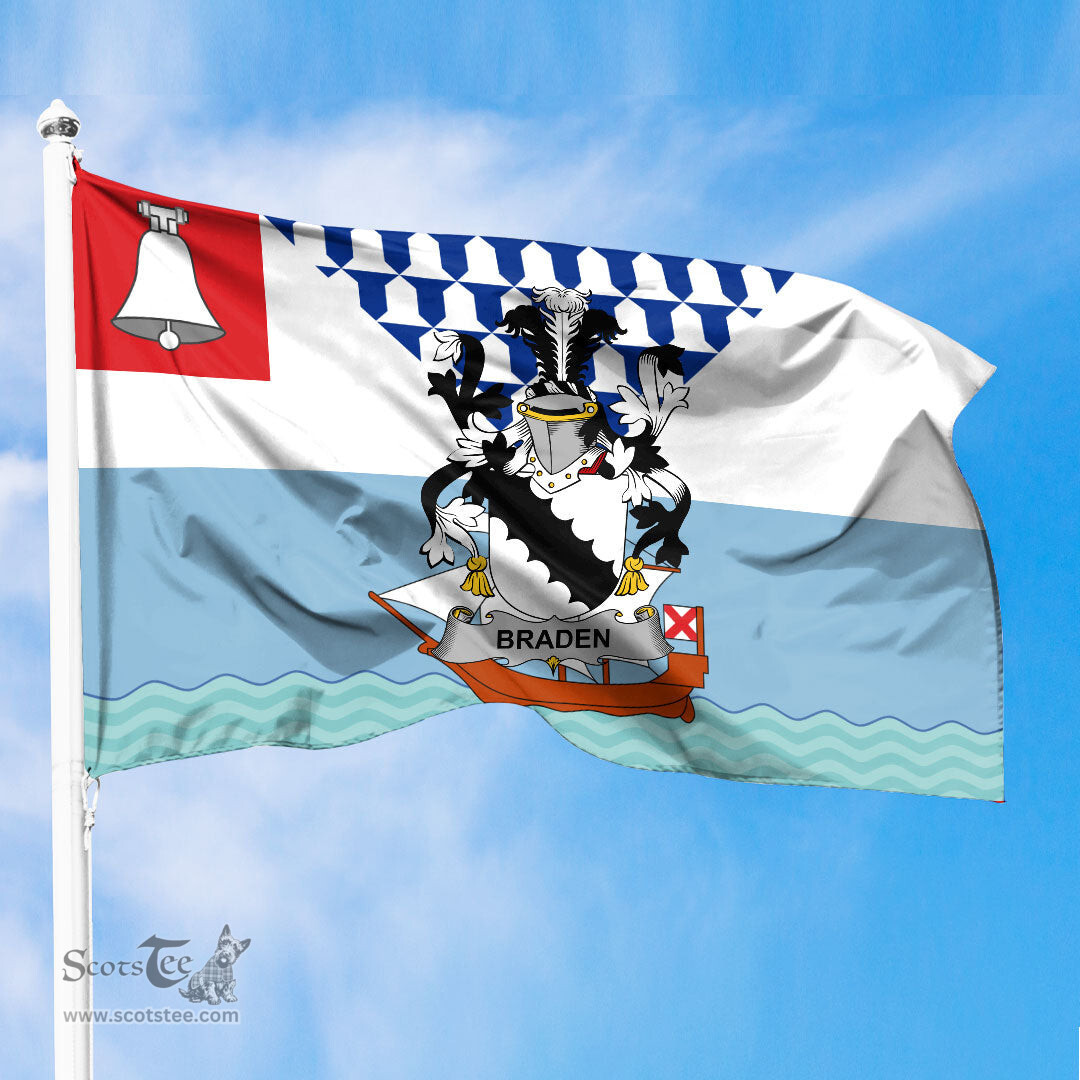 ScotsTee Shop Irish Braden or O Braden Coat of Arms Irish Family Crest Flag of Belfast Flag