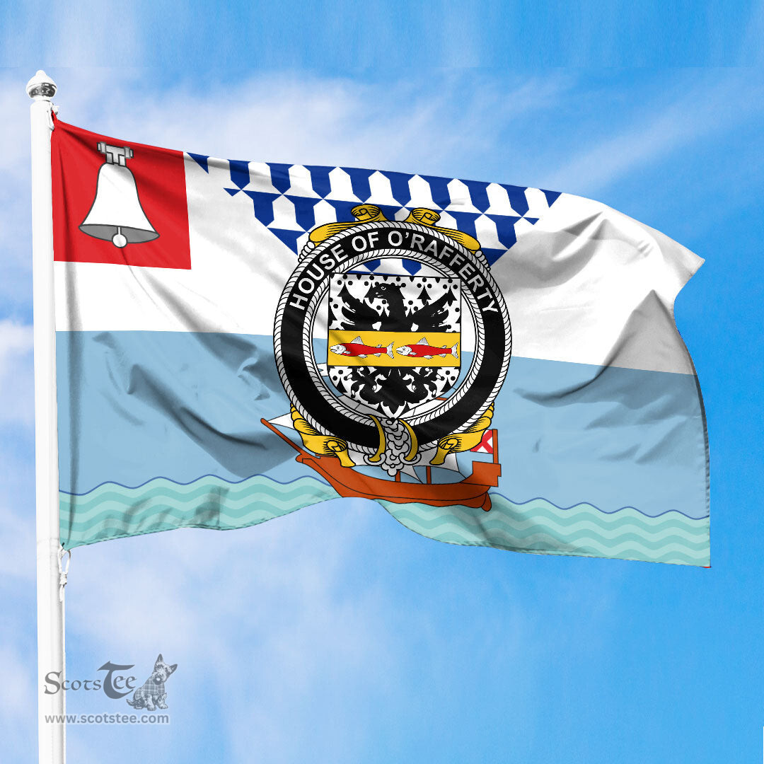 ScotsTee Shop Irish House of O RAFFERTY Coat of Arms Irish Family Crest Flag of Belfast Flag
