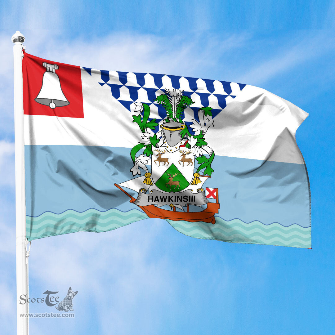 ScotsTee Shop Irish HawkinsIII Coat of Arms Irish Family Crest Flag of Belfast Flag