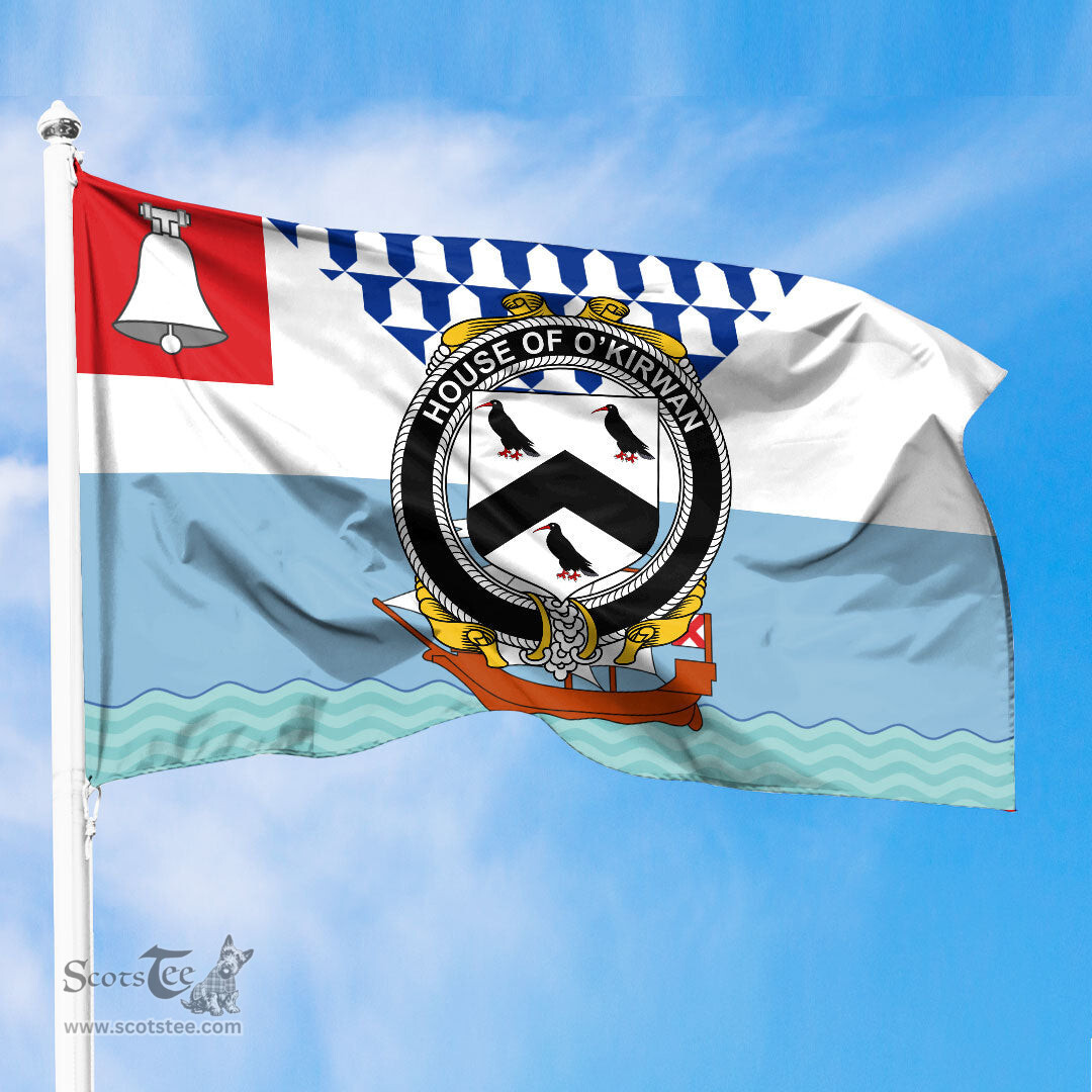 ScotsTee Shop Irish House of O KIRWAN Coat of Arms Irish Family Crest Flag of Belfast Flag