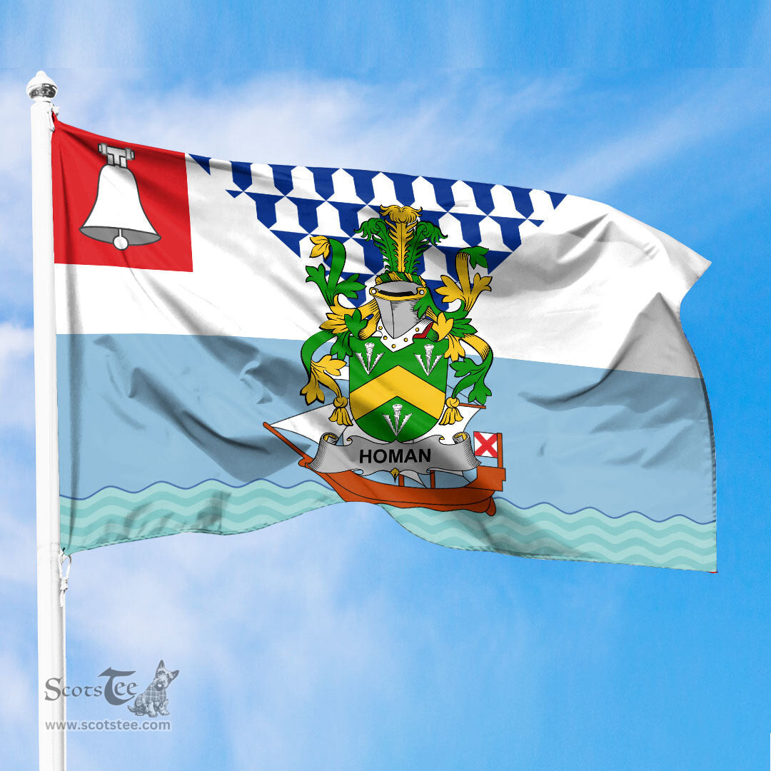 ScotsTee Shop Irish Homan or Howman Coat of Arms Irish Family Crest Flag of Belfast Flag