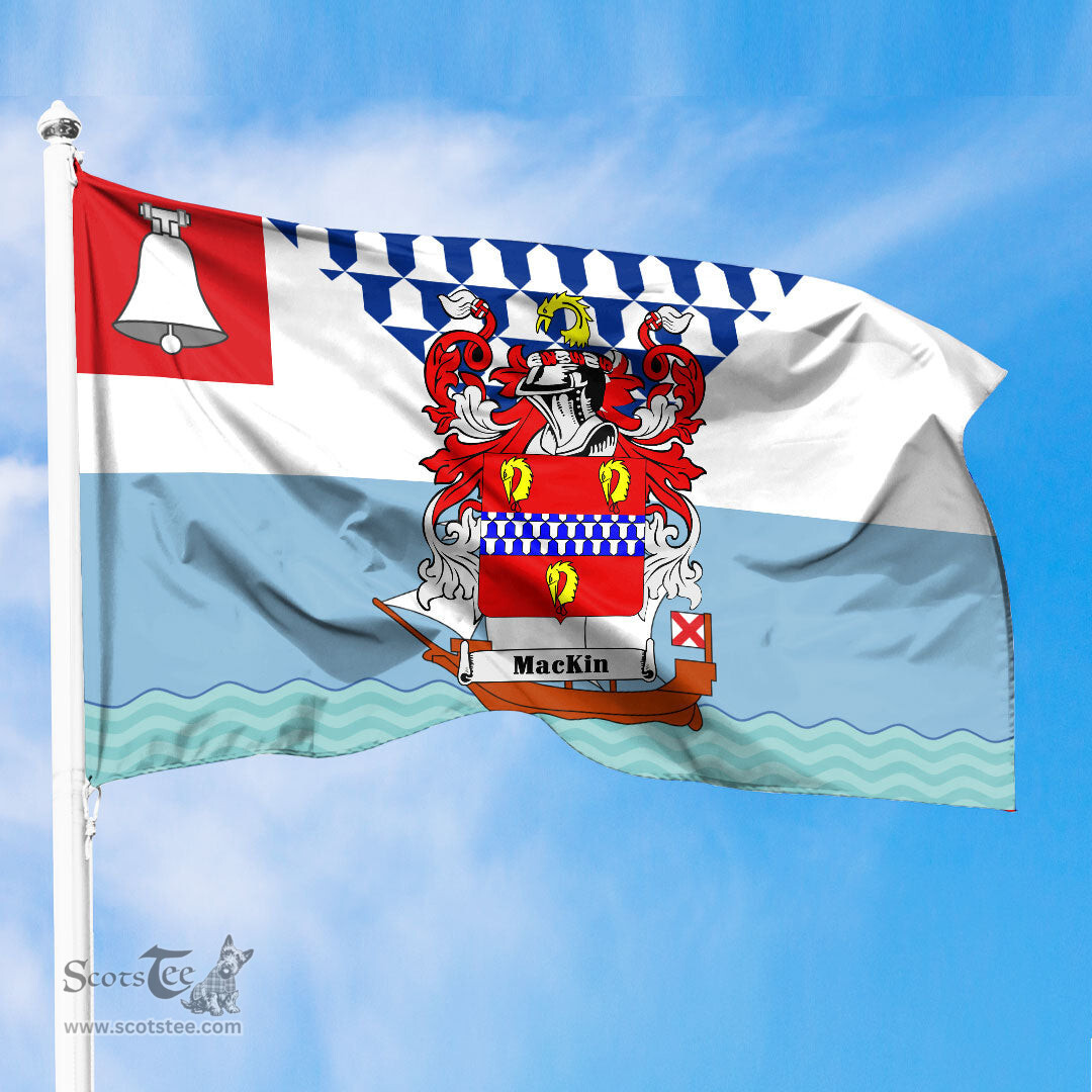 ScotsTee Shop Irish Mackin Coat of Arms Irish Family Crest Flag of Belfast Flag