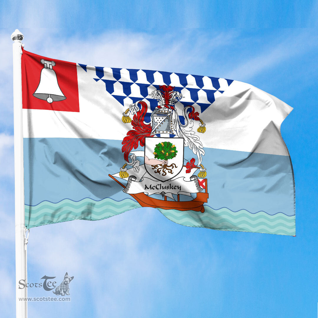 ScotsTee Shop Irish McCluskey Coat of Arms Irish Family Crest Flag of Belfast Flag