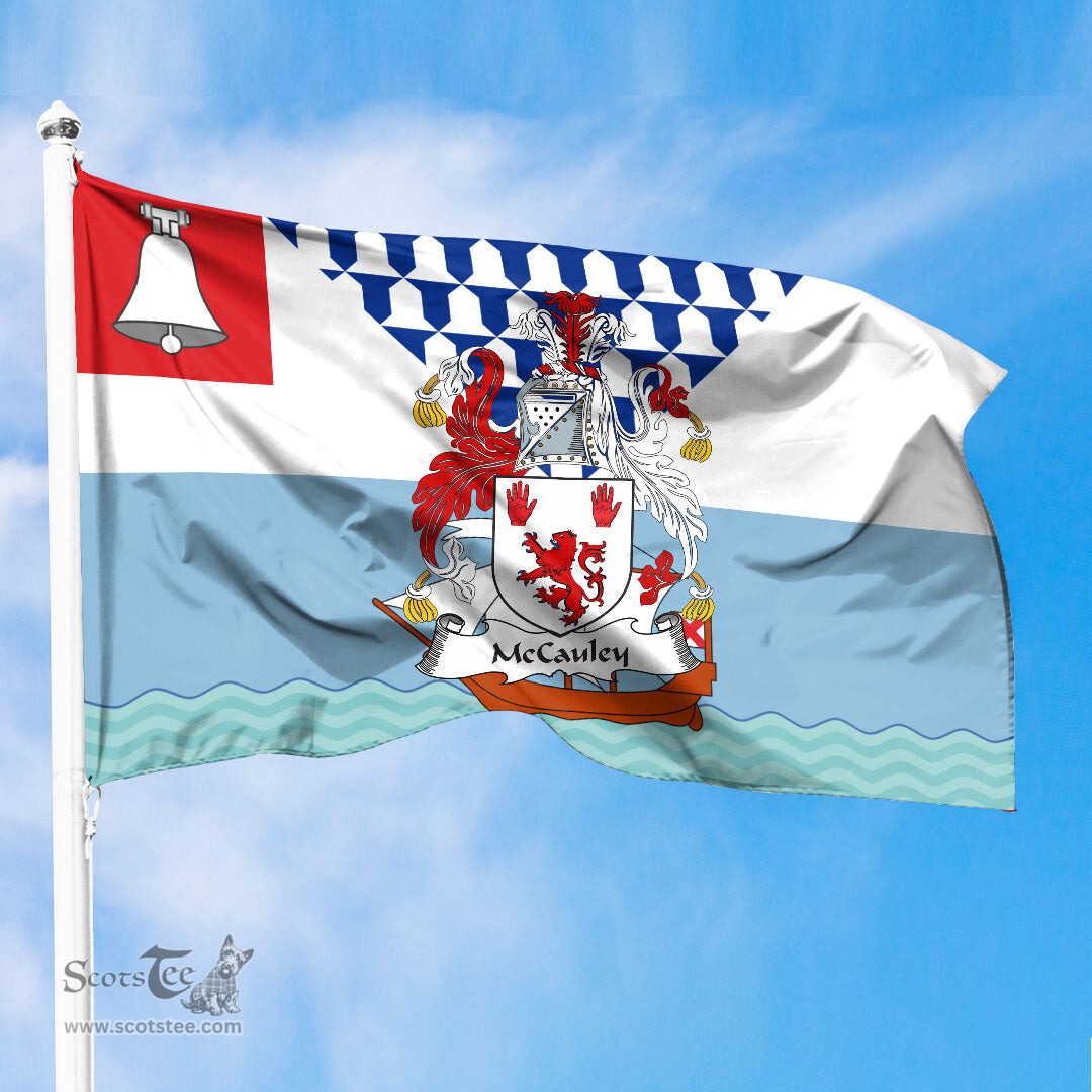 ScotsTee Shop Irish McCauley Coat of Arms Irish Family Crest Flag of Belfast Flag