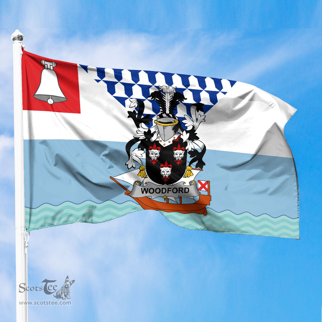 ScotsTee Shop Irish Woodford Coat of Arms Irish Family Crest Flag of Belfast Flag