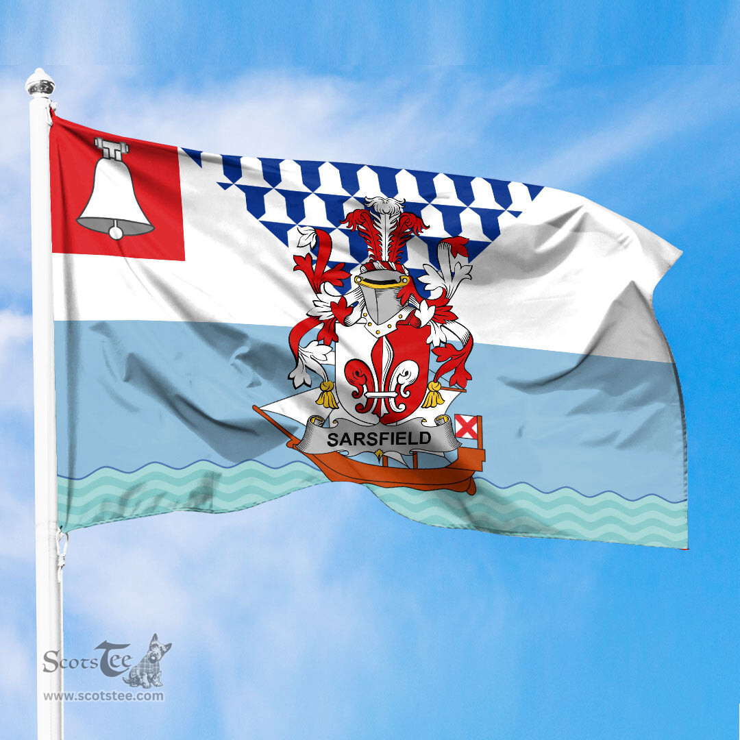 ScotsTee Shop Irish Sarsfield Coat of Arms Irish Family Crest Flag of Belfast Flag