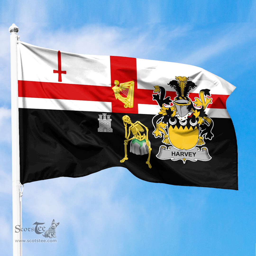 ScotsTee Shop Irish Harvey or Hervey Coat of Arms Irish Family Crest Derry City Flag