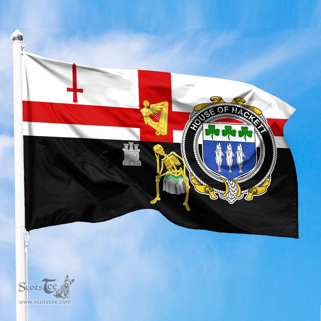 ScotsTee Shop Irish House of HACKETT Coat of Arms Irish Family Crest Derry City Flag