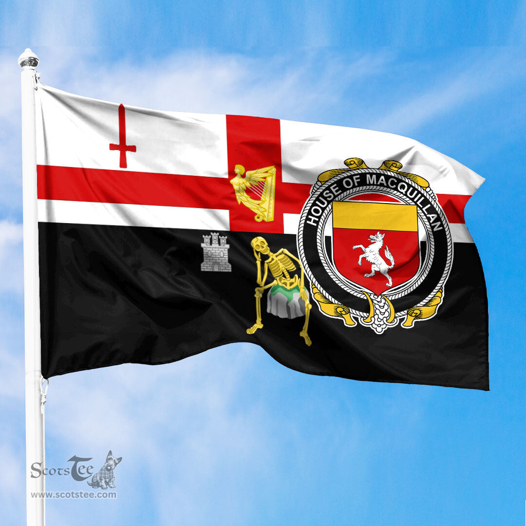 ScotsTee Shop Irish House of MACQUILLAN Coat of Arms Irish Family Crest Derry City Flag