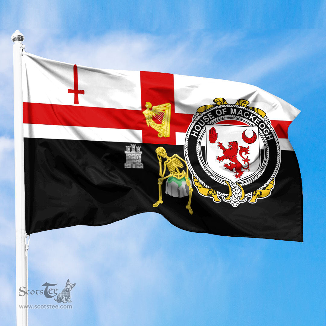 ScotsTee Shop Irish House of MACKEOGH Coat of Arms Irish Family Crest Derry City Flag