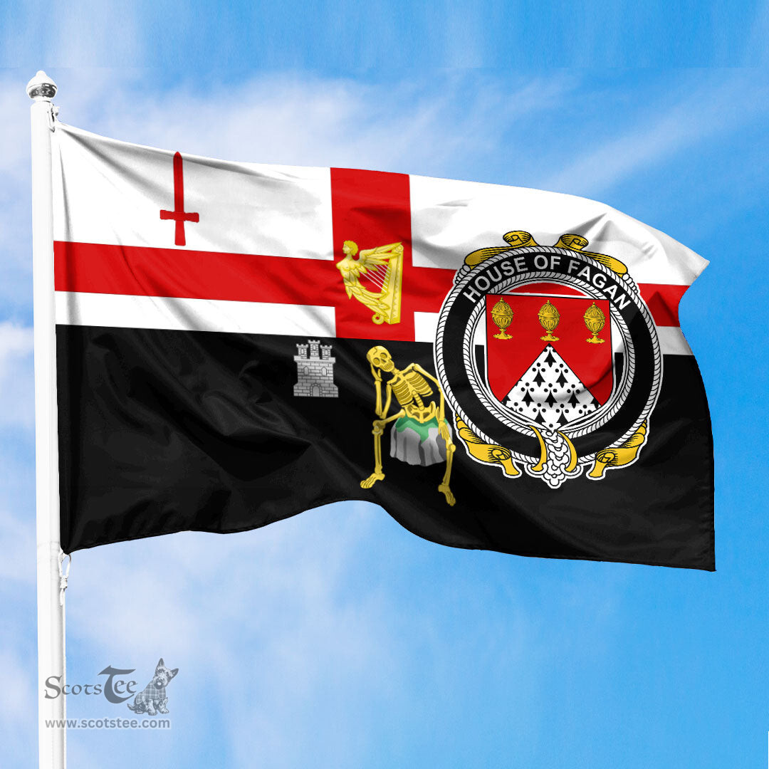 ScotsTee Shop Irish House of FAGAN Coat of Arms Irish Family Crest Derry City Flag