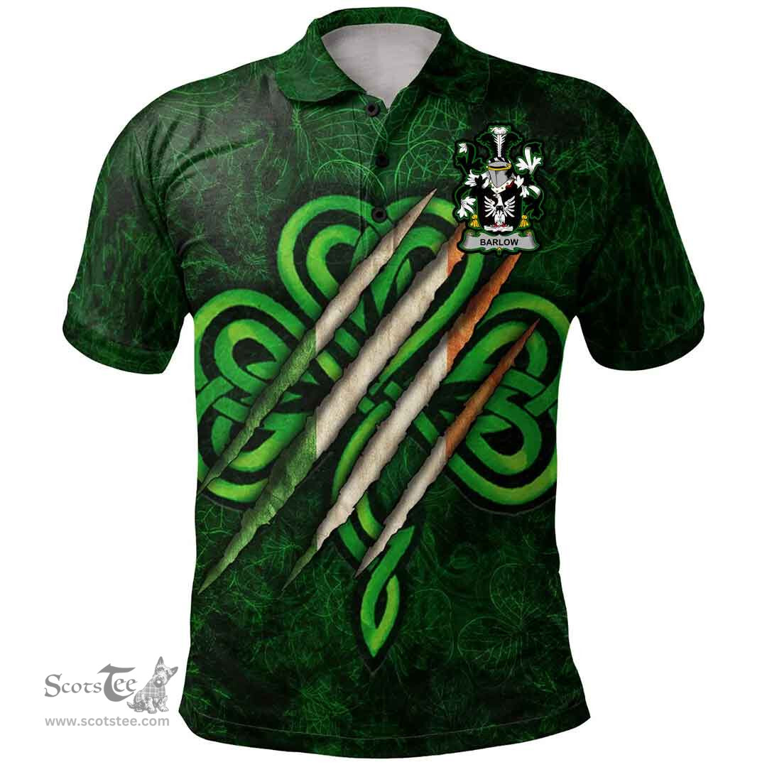 ScotsTee Shop Irish Barlow Coat of Arms Irish Polo Shirt Irish In Me Shamrock Scratch