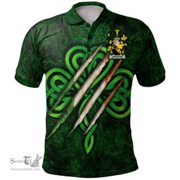 ScotsTee Shop Irish Abraham Coat of Arms Irish Polo Shirt Irish In Me Shamrock Scratch