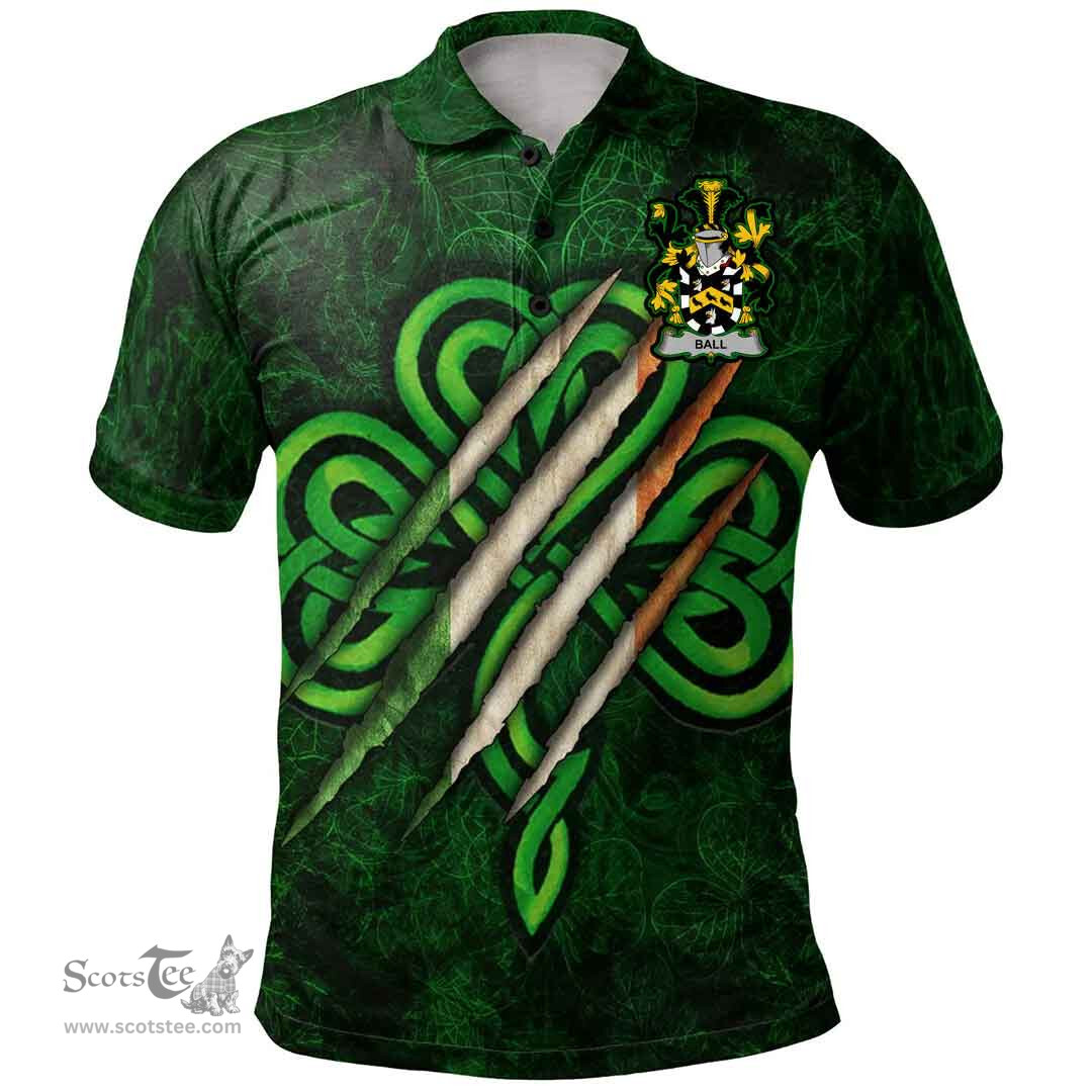 ScotsTee Shop Irish Ball Coat of Arms Irish Polo Shirt Irish In Me Shamrock Scratch