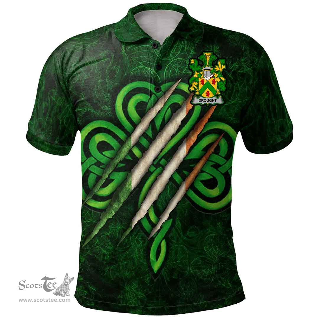ScotsTee Shop Irish Drought Coat of Arms Irish Polo Shirt Irish In Me Shamrock Scratch