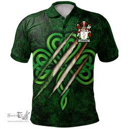 ScotsTee Shop Irish Davoren or O'Davoren Coat of Arms Irish Polo Shirt Irish In Me Shamrock Scratch