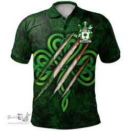 ScotsTee Shop Irish Finnerty or O'Finaghty Coat of Arms Irish Polo Shirt Irish In Me Shamrock Scratch