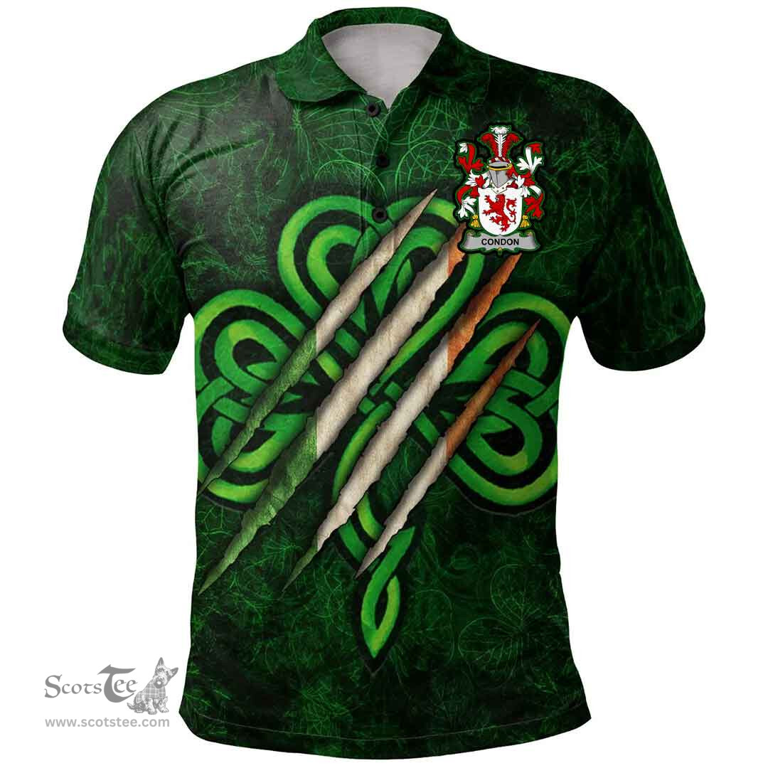 ScotsTee Shop Irish Condon Coat of Arms Irish Polo Shirt Irish In Me Shamrock Scratch