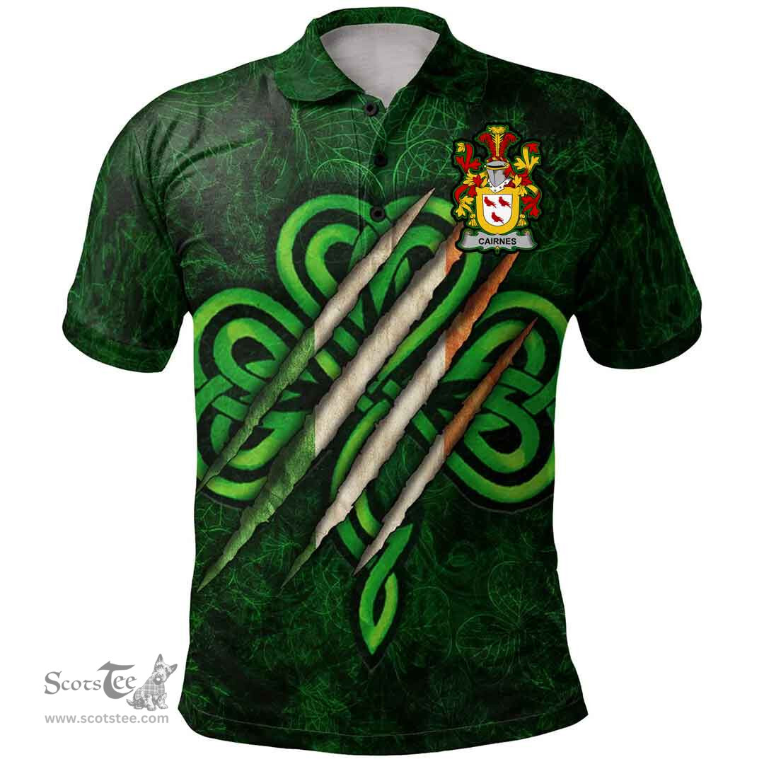 ScotsTee Shop Irish Cairnes Coat of Arms Irish Polo Shirt Irish In Me Shamrock Scratch