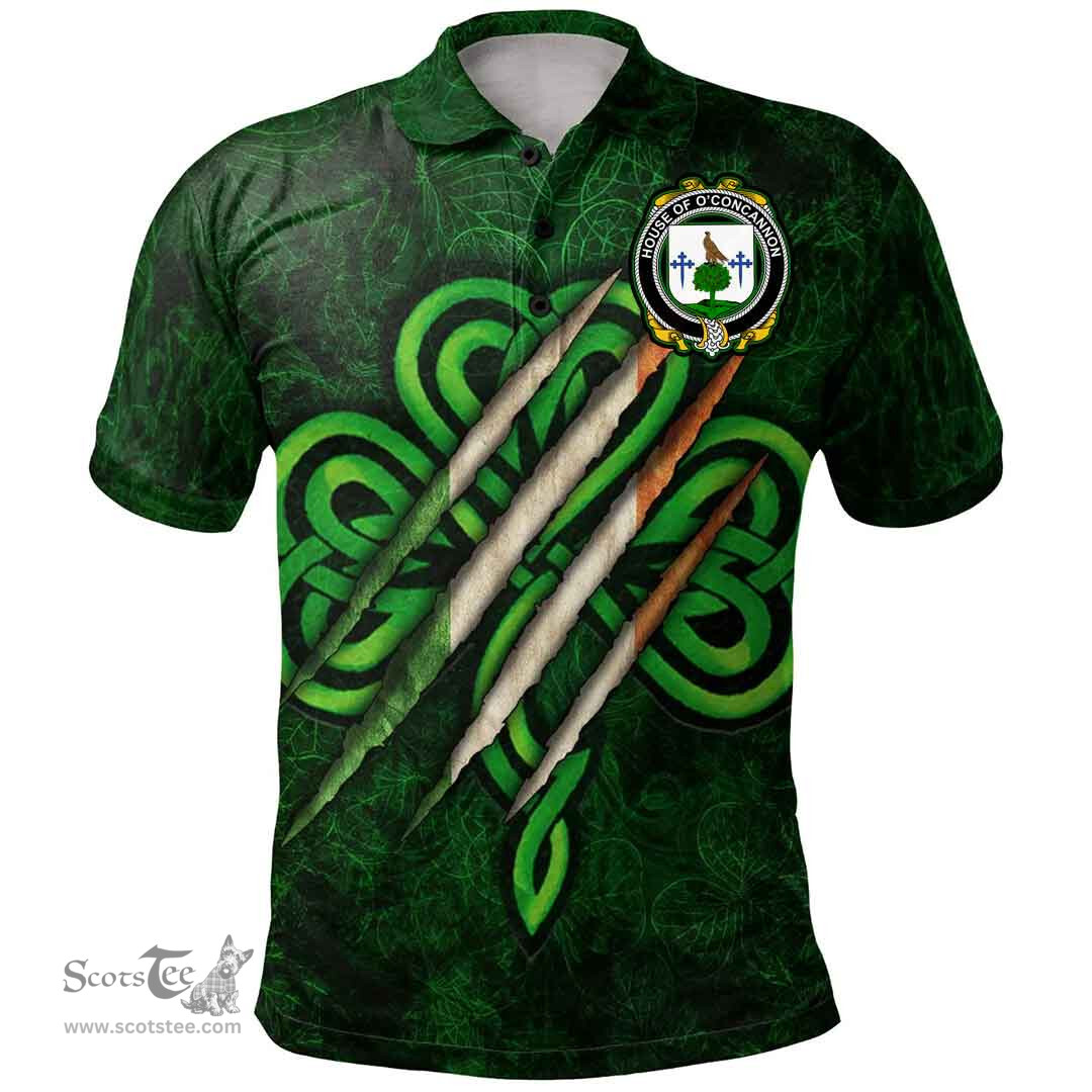 ScotsTee Shop Irish House of O'CONCANNON Coat of Arms Irish Polo Shirt Irish In Me Shamrock Scratch