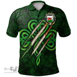 ScotsTee Shop Irish House of MACDONLEVY Coat of Arms Irish Polo Shirt Irish In Me Shamrock Scratch